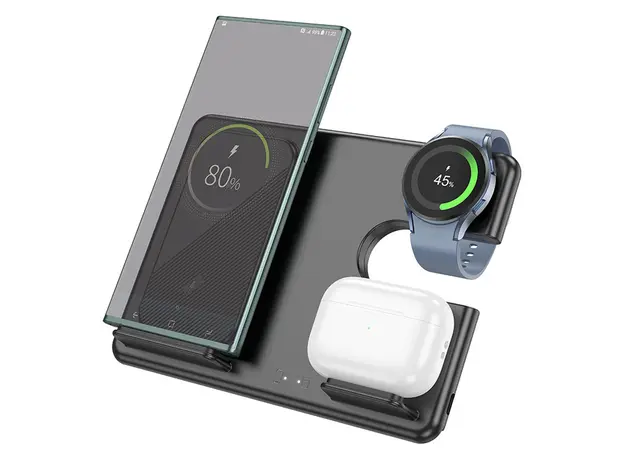 პორტატული დამტენი Hoco CQ2 Flash folding 3-in-1 wireless fast charger(SAM Watch) black