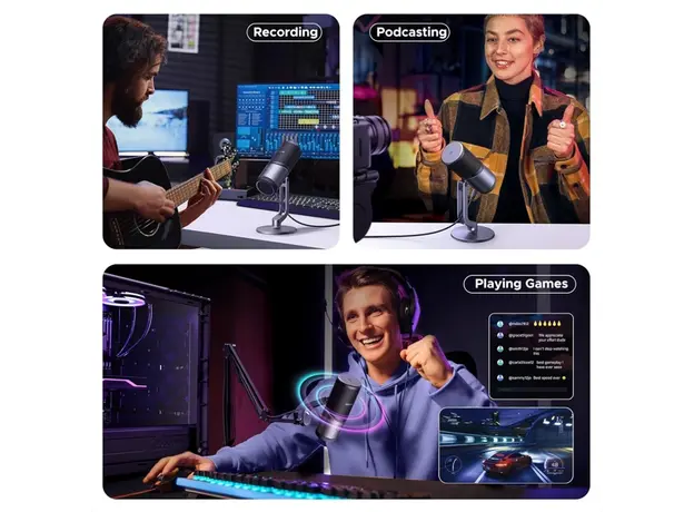 მიკროფონი UGREEN CM769 (35629), Microphone for PC, RGB, USB, 3.5mm, Black, 7 image