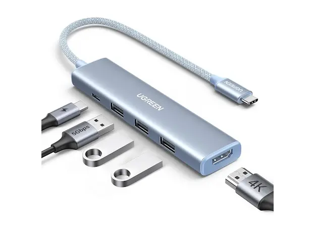 USB-C ჰაბი UGREEN CM478 (35581), USB, USB-C, HDMI, HUB, Blue, 2 image