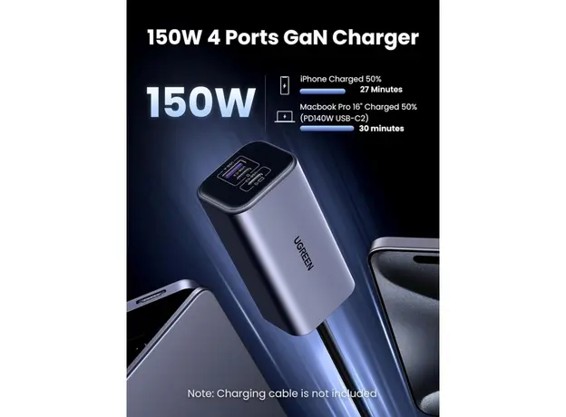 მანქანის დამტენი UGREEN EC706 (35571), 150W, Type-C, USB, Car Charger, Grey, 5 image