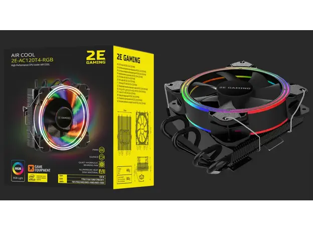 ქულერი 2E GAMING CPU cooler Air Cool AC120T4-ARGB, LGA1700, 1200, 115x, 1366, AM5, AM4, AM3, AM3+, 4pin PWM, 3pin +5VARGB, TDP 130W, 3 image