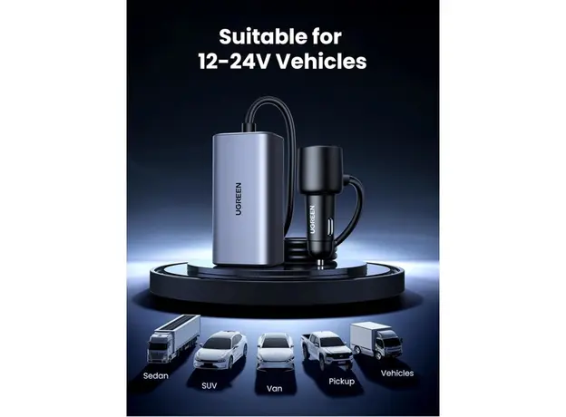 მანქანის დამტენი UGREEN EC706 (35571), 150W, Type-C, USB, Car Charger, Grey, 3 image