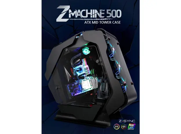 კომპიუტერის ქეისი Zalman PC case Z-MACHINE 500 without PSU, 2xUSB3.0, 2xUSB2.0, 1xUSB 3.1 Type-C, 5x120mm ARGB, VGA 400mm, LCS ready, TG Side Panel, ATX, black, 6 image