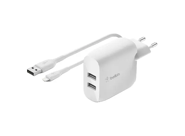კაბელი და ადაპტერი Belkin Wall Charger 24W USB-A, 1M PVC A-LTG, white