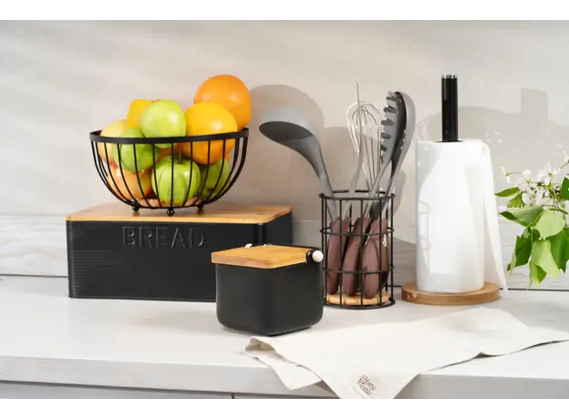 პურის შესანახი Ardesto Bread bin Midori 33х18х12cm, metal, bamboo, black, 3 image