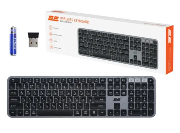 კლავიატურა 2E Keyboard membrane KS240 110key, WL/BT, EN/UK, grey-black, 8 image
