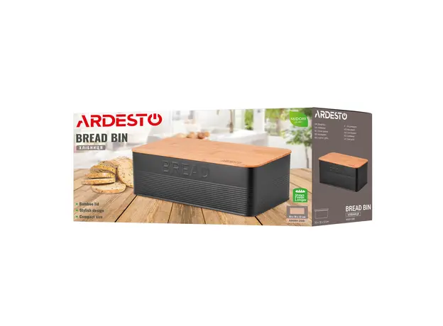პურის შესანახი Ardesto Bread bin Midori 33х18х12cm, metal, bamboo, black, 9 image