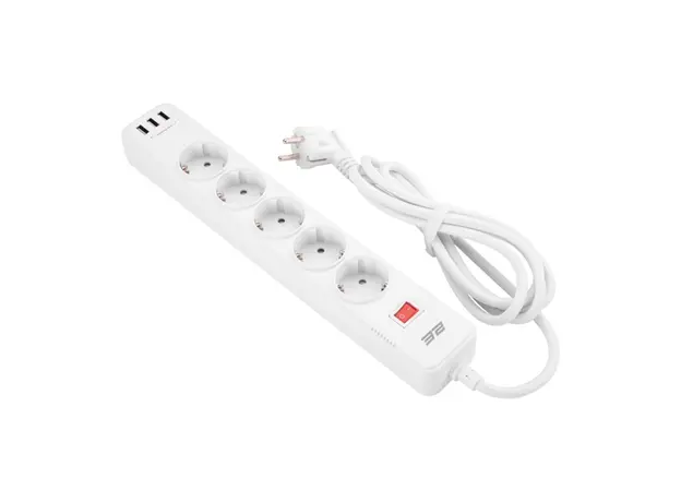 დენის გამანაწილებელი 2Е 2E-SP515M2USBWH, 5 Socket, 3xUSB-A, 2m, Power Strip With Surge Protector, White, 2 image