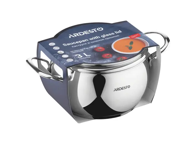 ქვაბი Ardesto Casserole with glass lid Gemini Liguria, 3l, stainless steel, 5 image