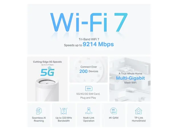Wi-Fi როუტერი TP-link BE65-5G(1-pack) 5G BE9300 Whole Home Mesh Wi-Fi 7 Gateway, 6 image