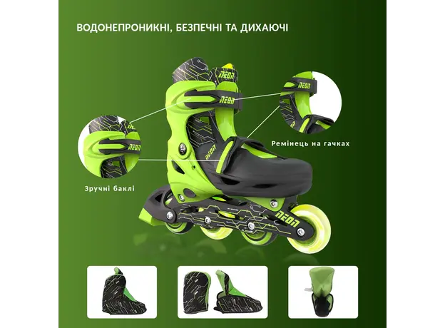 როლიკები Neon Inline SKATES (SIZE 12-2) Green, 7 image
