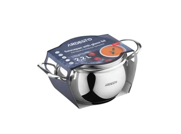 ქვაბი Ardesto Casserole with glass lid Gemini Liguria, 2.2l, stainless steel, 4 image