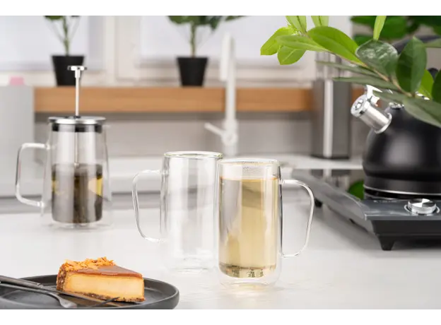 ჭიქების ნაკრები Ardesto Doublewall mug set with handles, 400ml, 2pcs, borosilicate glass, transparent, 3 image