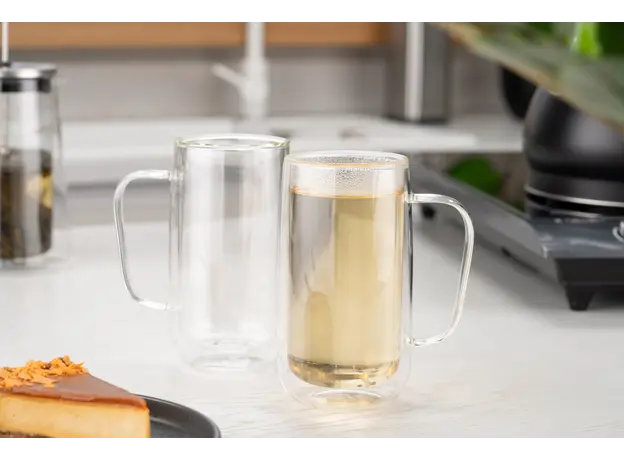 ჭიქების ნაკრები Ardesto Doublewall mug set with handles, 400ml, 2pcs, borosilicate glass, transparent, 4 image