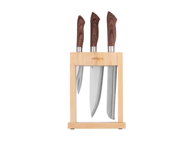 დანების კომპლექტი Ardesto Knives Set with block Midori, 6pcs, stainless steel, plastic, bamboo, brown, 3 image