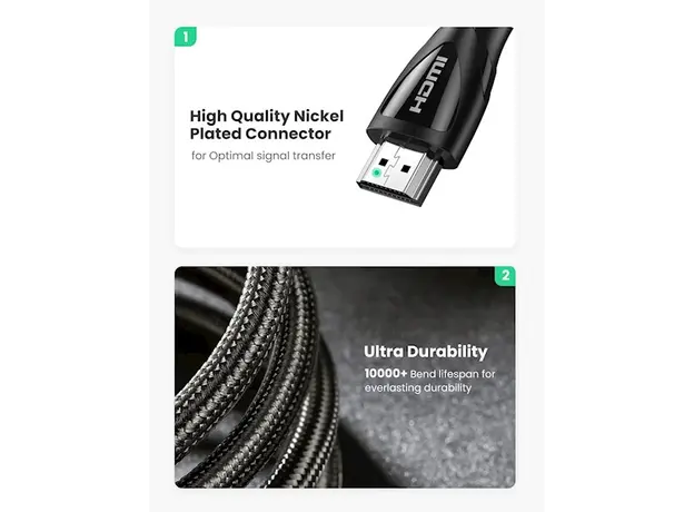 HDMI კაბელი UGREEN HD140 (80405), 8K HDMI 2.1 To HDMI 2.1 Cable, 5m, Black, 4 image
