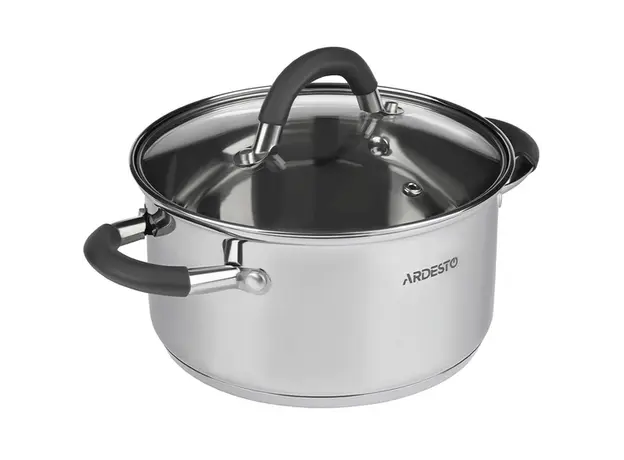ქვაბი Ardesto Casserole with glass lid Gemini Salerno, 1.2l, stainless steel, silicone