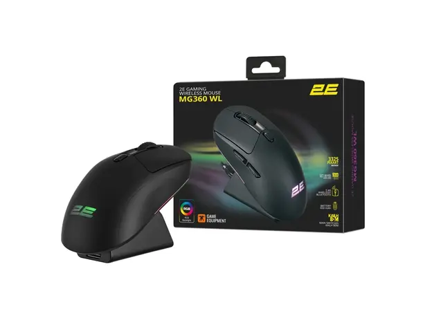 მაუსი 2E 2E-MG360UB-WL, Wireless, RGB , 2.4G, Bluetooth, USB, Gaming Mouse, Black, 5 image