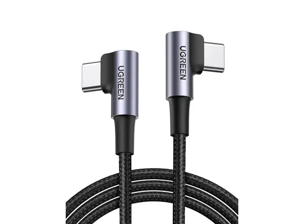 USB კაბელი UGREEN US323 (70531), 60W, Right Angle type-C to type-C Angled, 2m, Black/Grey, 2 image