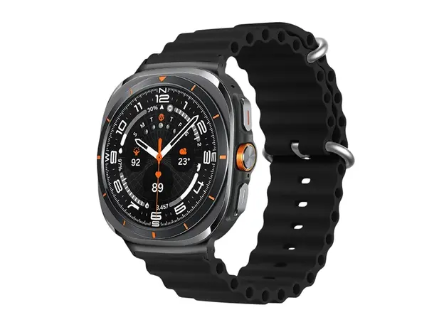 სმარტ საათის სამაჯური TVC Samsung Galaxy Watch Ultra 47mm Wavy Design Double Buckle Silicone Watch Band - Black