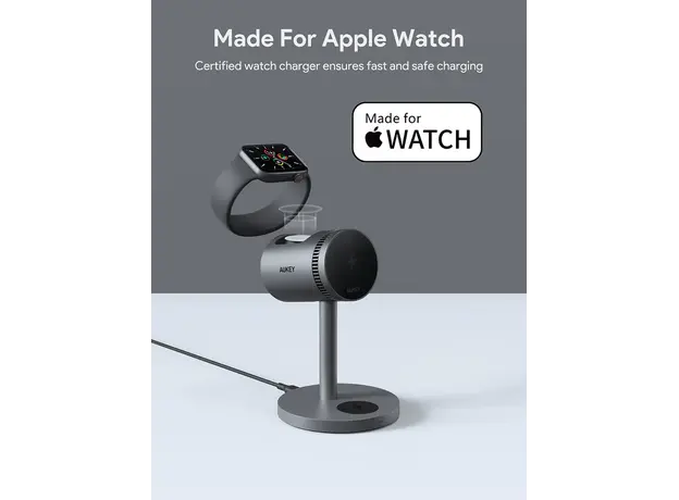 უსადენო დამტენი Aukey 3 in-1 15W LC-MC311A MagFusion Pro Qi2 Active Cooling Wireless Charging Station Gray, 5 image