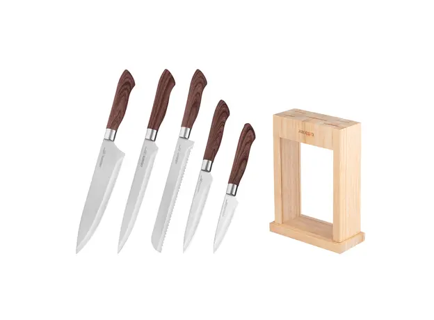 დანების კომპლექტი Ardesto Knives Set with block Midori, 6pcs, stainless steel, plastic, bamboo, brown, 4 image