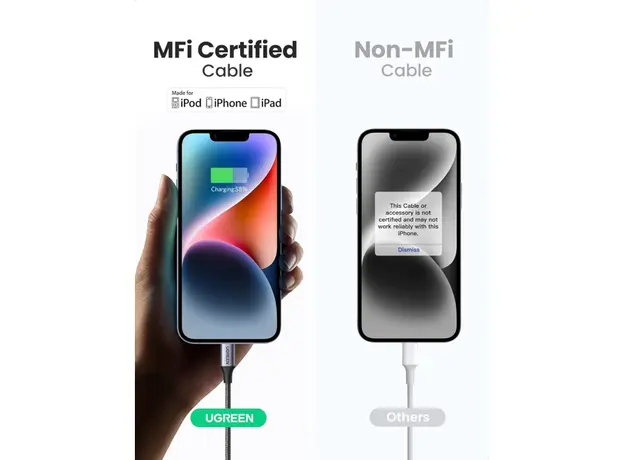 USB კაბელი UGREEN US304 (60760), MFi USB-C to Lightning Cable, 1.5m, Black, 3 image