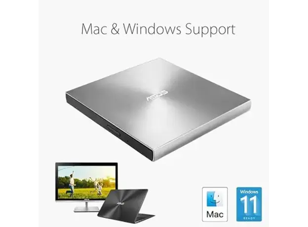დისკის წამკითხველი ASUS ODD portable SDRW-08U9M-U DVD+-R/RW burner M-DISC USB2.0 Slim silver Retail Box, 2 image