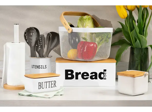 პურის შესანახი Ardesto Bread bin Midori 33х18х13cm, metal, bamboo, white, 3 image