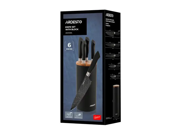 დანების კომპლექტი Ardesto Knives Set with block Gemini, 6pcs, stainless steel, plastic, black, 10 image