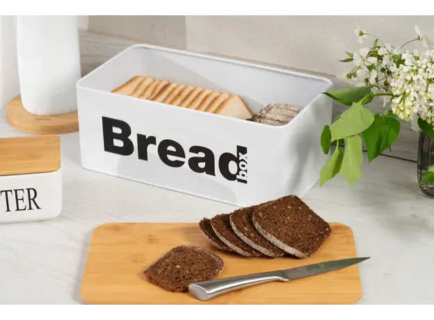 პურის შესანახი Ardesto Bread bin Midori 33х18х13cm, metal, bamboo, white, 4 image
