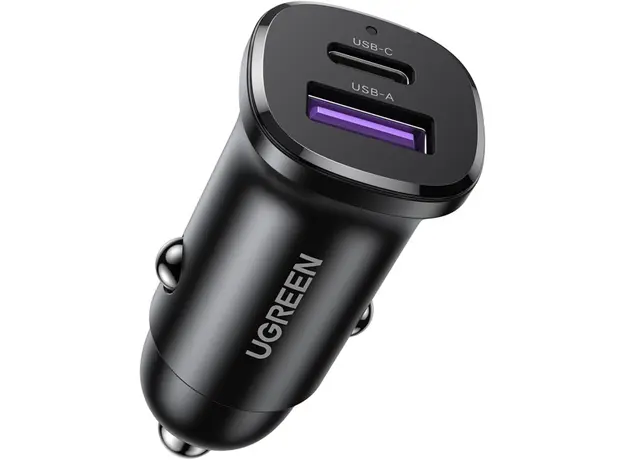 მანქანის დამტენი UGREEN 25845, 30W, USB, Type-C, USB-C, Black