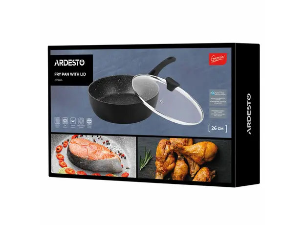 ტაფა Ardesto Deep Fry pan with lid Gemini Livorno, 26cm, aluminium, black, 6 image