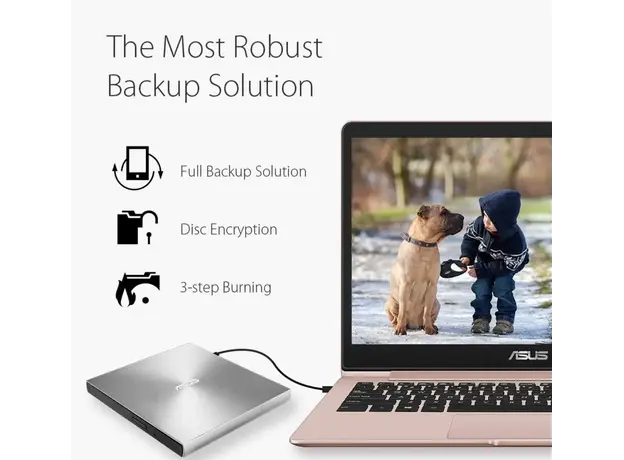 დისკის წამკითხველი ASUS ODD portable SDRW-08U9M-U DVD+-R/RW burner M-DISC USB2.0 Slim silver Retail Box, 3 image