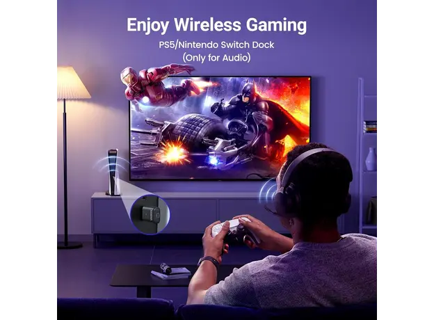 Bluetooth ადაპტერი UGREEN BT501 (45008), Bluetooth Transmitter Audio Adapter fOR PS5, Black, 5 image