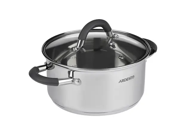 ქვაბი Casserole Ardesto Gemini, glass lid, 2.5 l, gray handles with silicone, 3 image