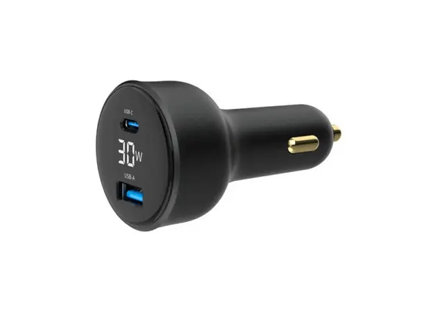 მანქანის დამტენი Gembird TA-UC-AC2PD30LCD-CAR-01 2-port USB CarFast Charger USB-C PD LCD 30W Black, 6 image