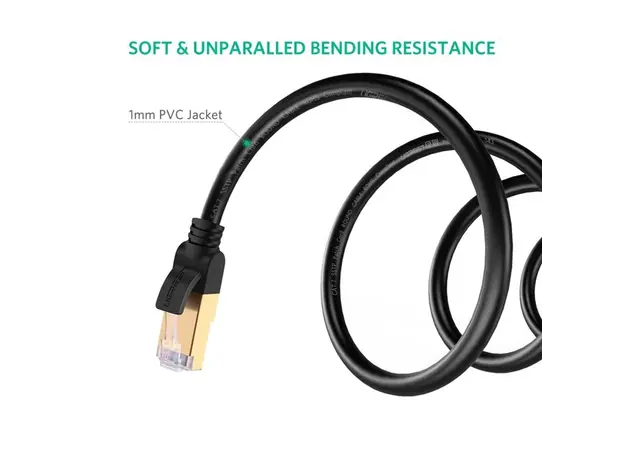 ქსელის კაბელი UGREEN NW107 (11270) Cat 7 STP Ethernet Lan Patch Cord Cable 3m (Black), 6 image
