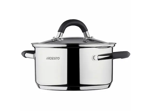 ქვაბი Casserole Ardesto Gemini, glass lid, 2.5 l, gray handles with silicone