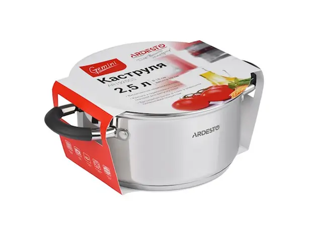 ქვაბი Casserole Ardesto Gemini, glass lid, 2.5 l, gray handles with silicone, 4 image