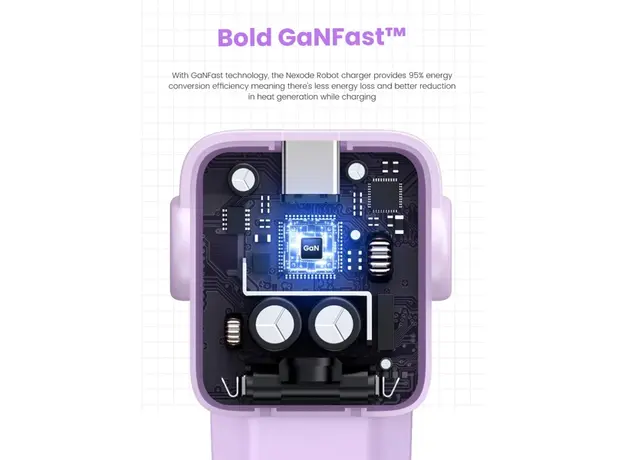 მობილურის დამტენი UGREEN CD361 (35291) Nexode Uno RobotGaN, 65W, USB, USB Type-C, Purple, 6 image