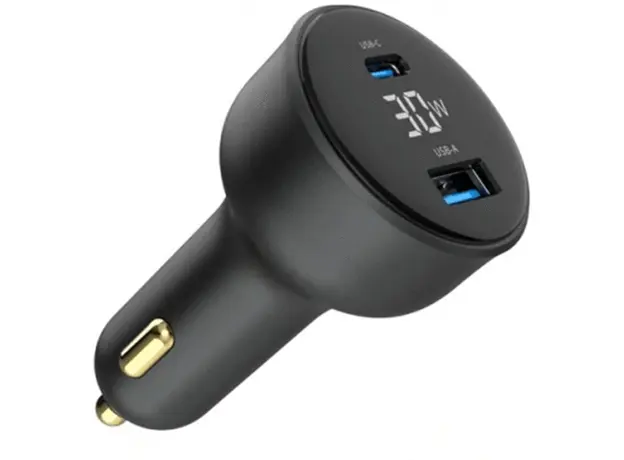 მანქანის დამტენი Gembird TA-UC-AC2PD30LCD-CAR-01 2-port USB CarFast Charger USB-C PD LCD 30W Black, 2 image