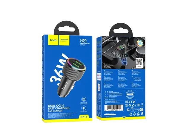 მანქანის დამტენი Hoco NZ14 Guerrero 36W USB dual-port car charger black, 5 image