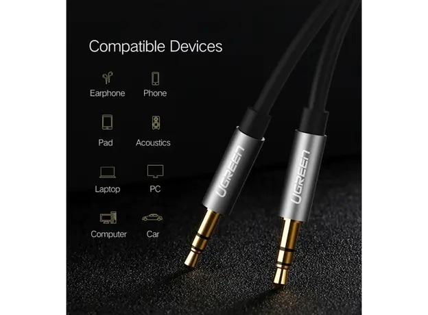 AUX კაბელი UGREEN AV119 (10732) 3.5mm Male to 3.5mm Male Cable 0.5m (Black), 7 image