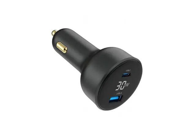 მანქანის დამტენი Gembird TA-UC-AC2PD30LCD-CAR-01 2-port USB CarFast Charger USB-C PD LCD 30W Black, 3 image