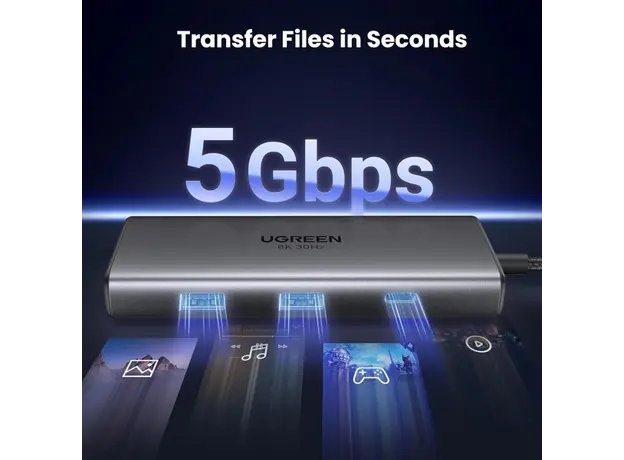 USB-C ჰაბი UGREEN CM498 (15852) Revodok 206, 2 x HDMI, USB, Type-C, HUB, Grey, 3 image