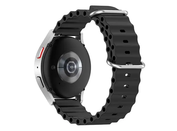 სმარტ საათის სამაჯური For Samsung Galaxy Watch3 41mm / Gear Sport Universal 20mm Wave Design Silicone Replacement Strap Solid Color Wrist Band - Black, 4 image