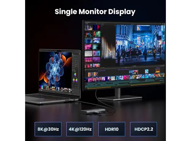 USB-C ჰაბი UGREEN CM498 (15852) Revodok 206, 2 x HDMI, USB, Type-C, HUB, Grey, 9 image