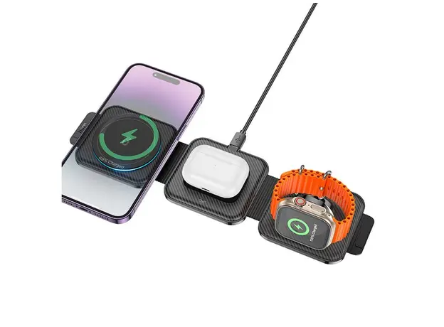 პორტატული დინამიკი Hoco CQ4 Unique 3-in-1 folding magnetic wireless fast charger Black, 5 image
