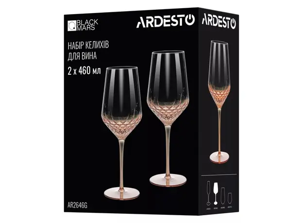 ჭიქების ნაკრები Ardesto AR2646G Black Mars Favola, 460ml, 2pcs, Wine Glasses Set, Transparent/Golden, 4 image